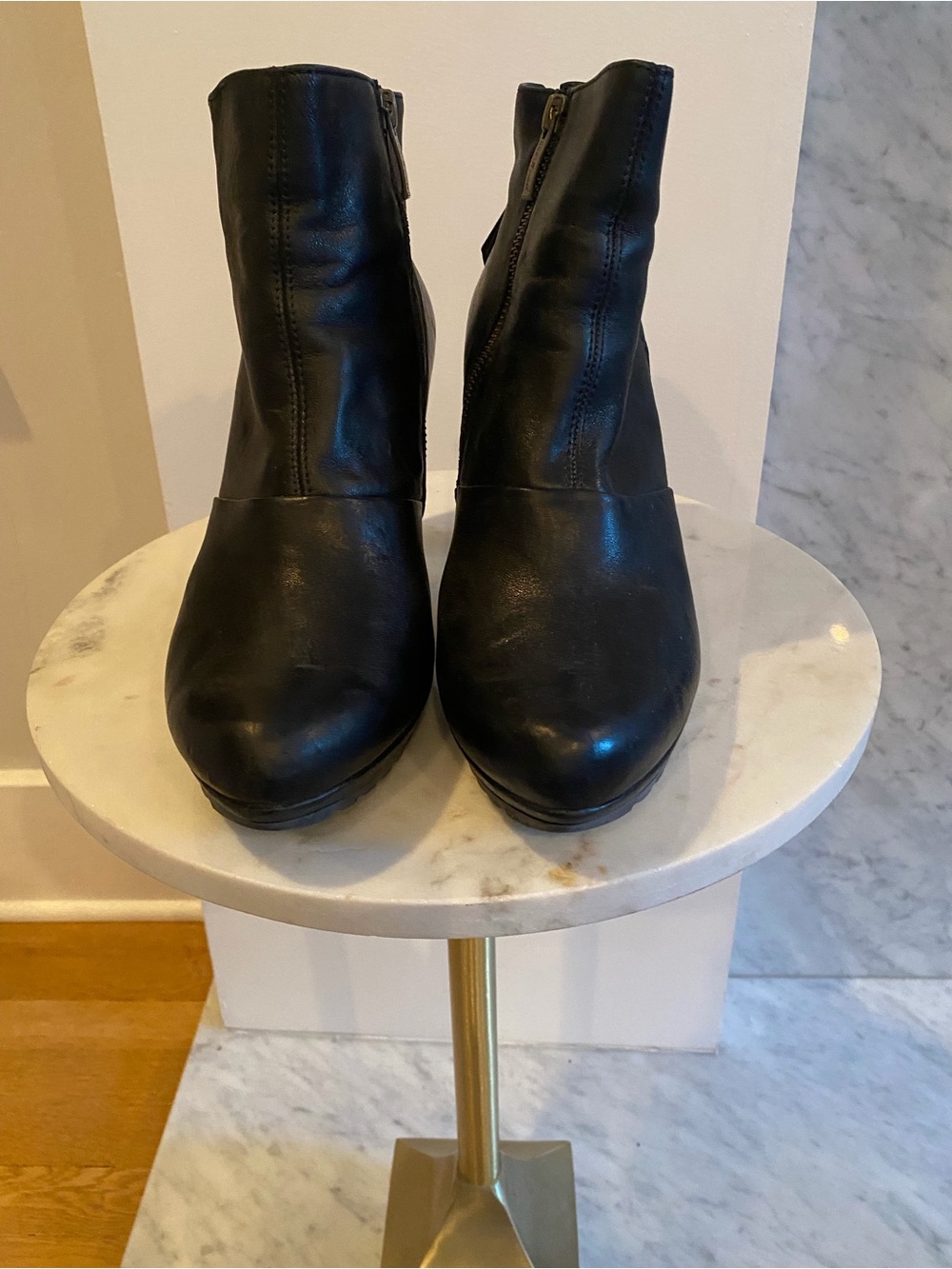 Paul Green Black Leather Side-Zip Ankle Boots